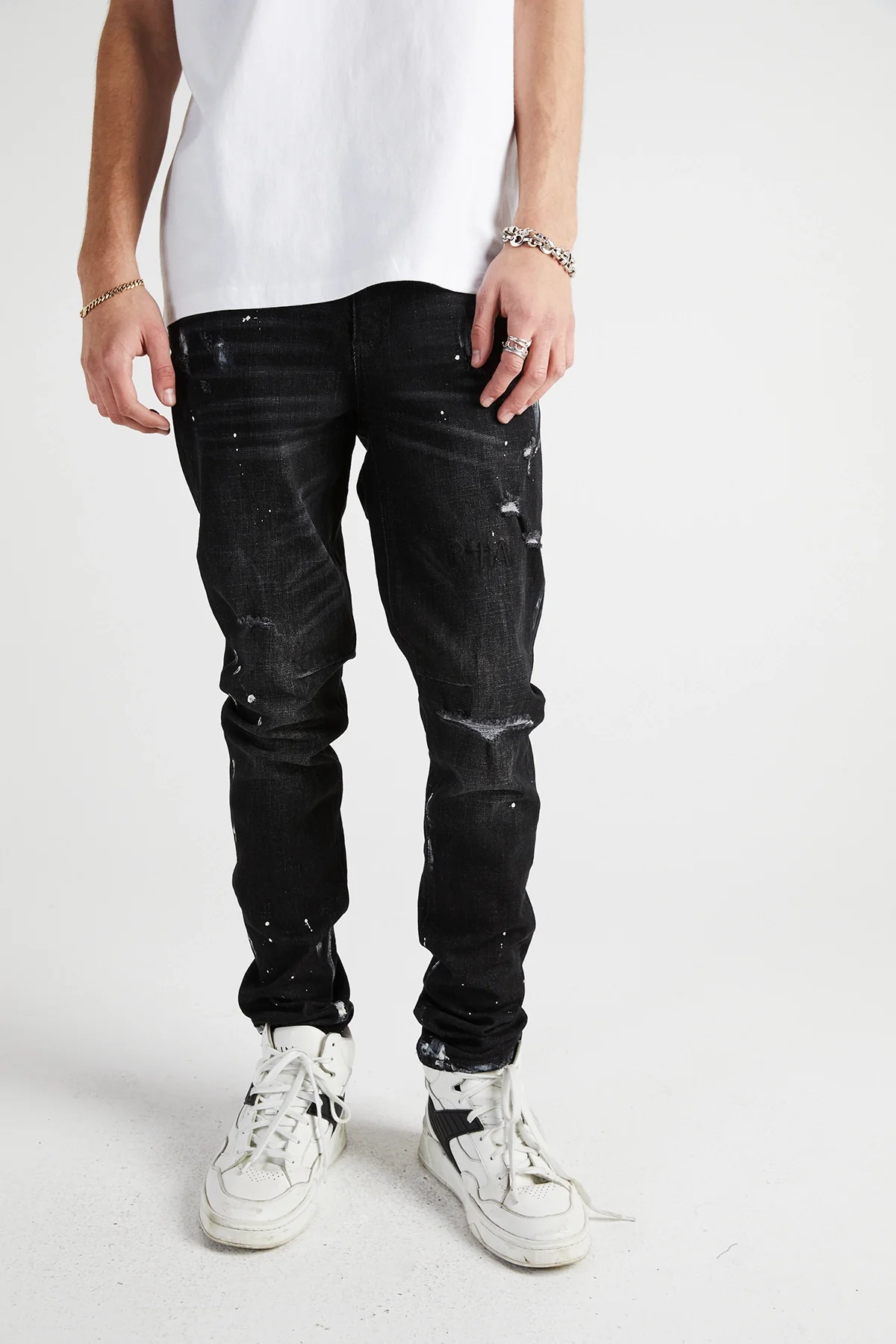 CLAYTON RIPPED JEAN | DISTRESSED CHARCOAL PAINT SPLATTER - Image 4