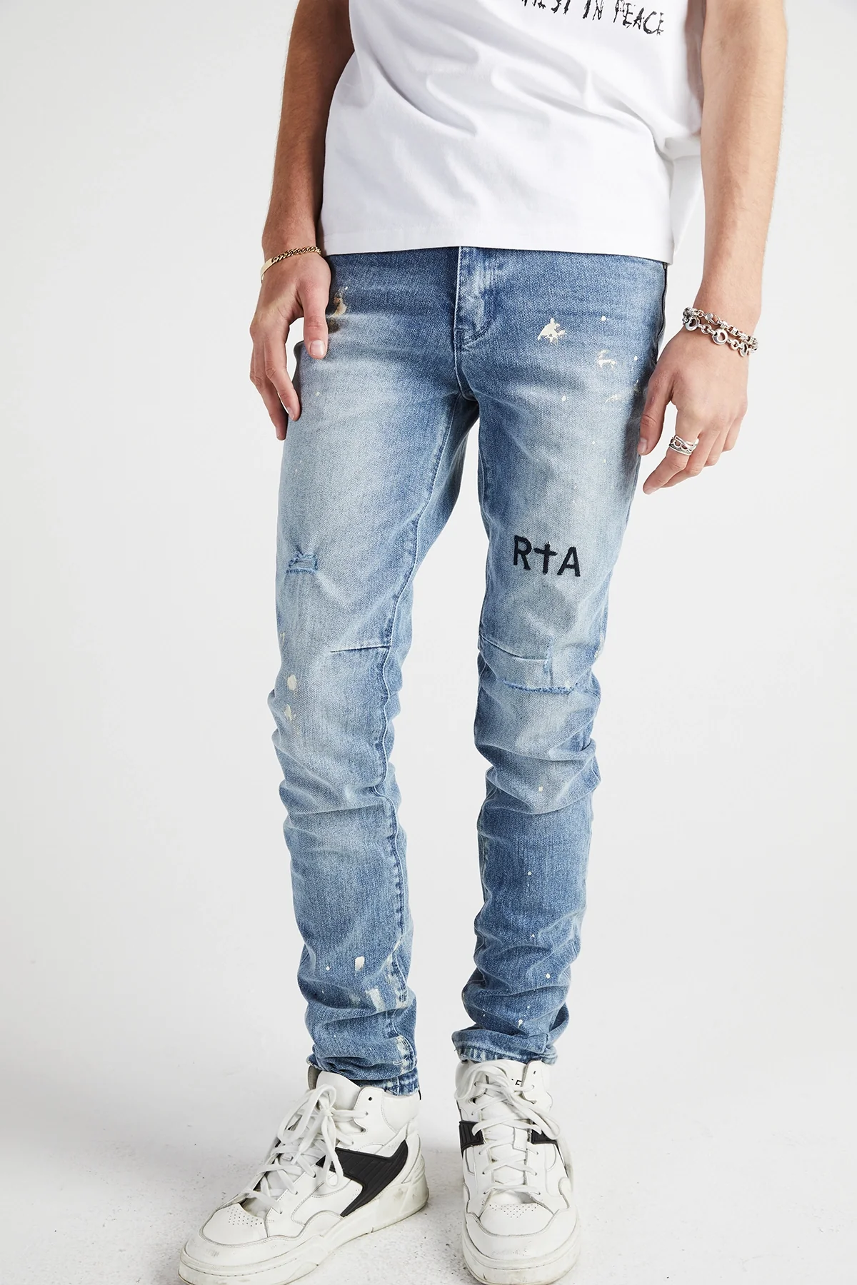 CLAYTON SKINNY JEAN | DISTRESSED WHITE PAINT SPLATTER - Image 3