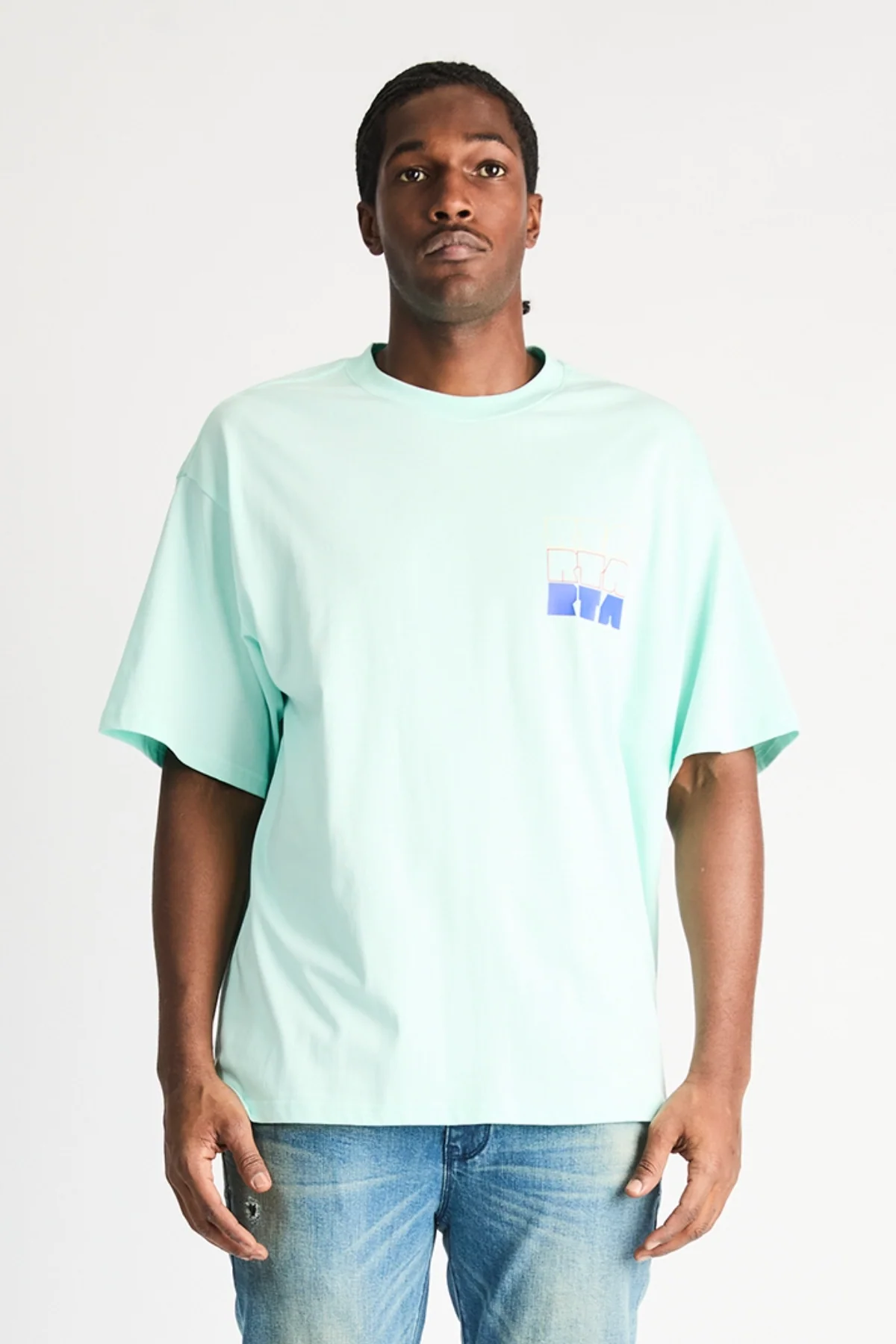 COLIN OVERSIZED SHORT SLEEVE TEE | TURQUOISE STACKED LOGO - Image 5