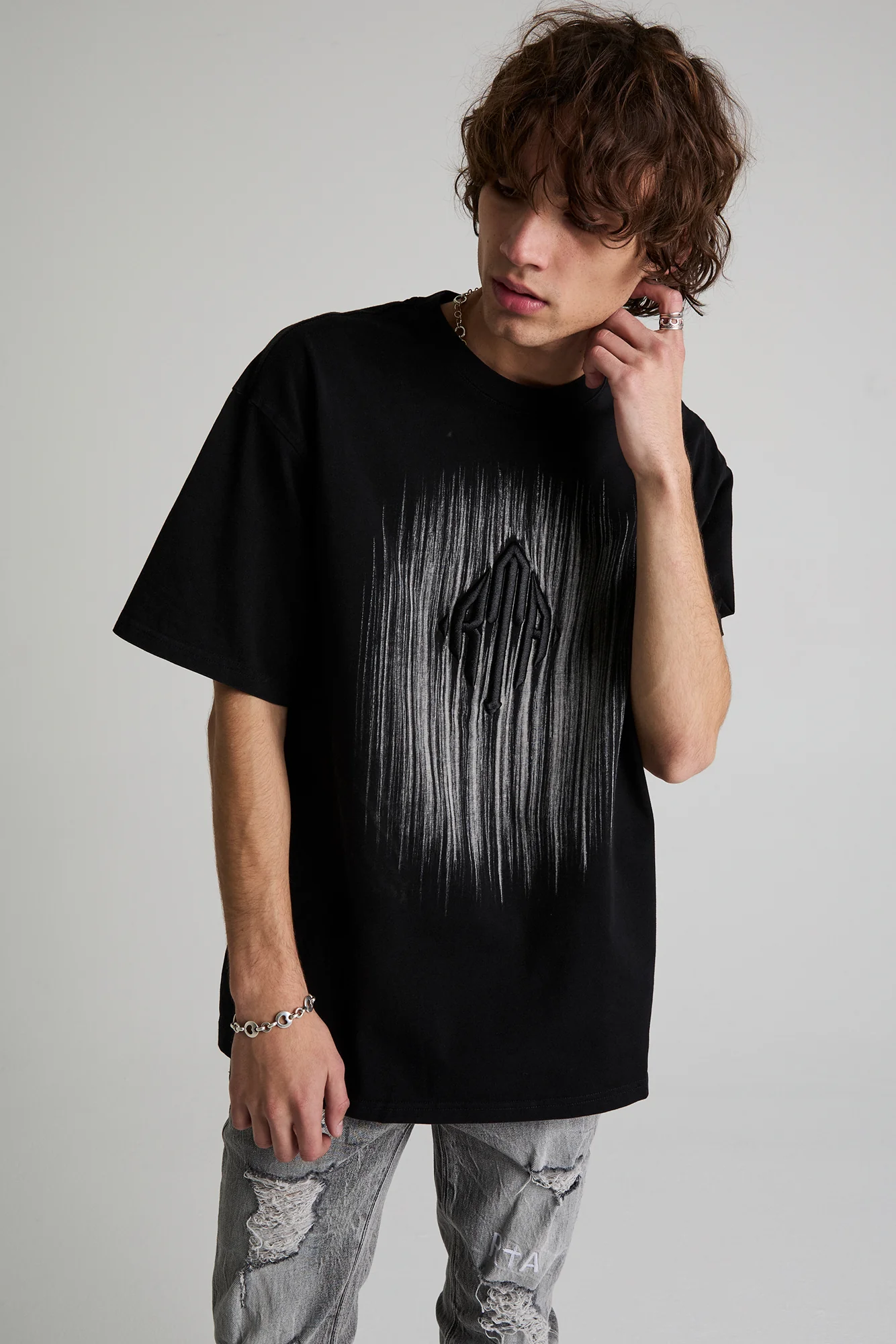 COLIN OVERSIZED SHORT SLEEVE TEE | BLACK ETCHED MONOGRAM - Image 5