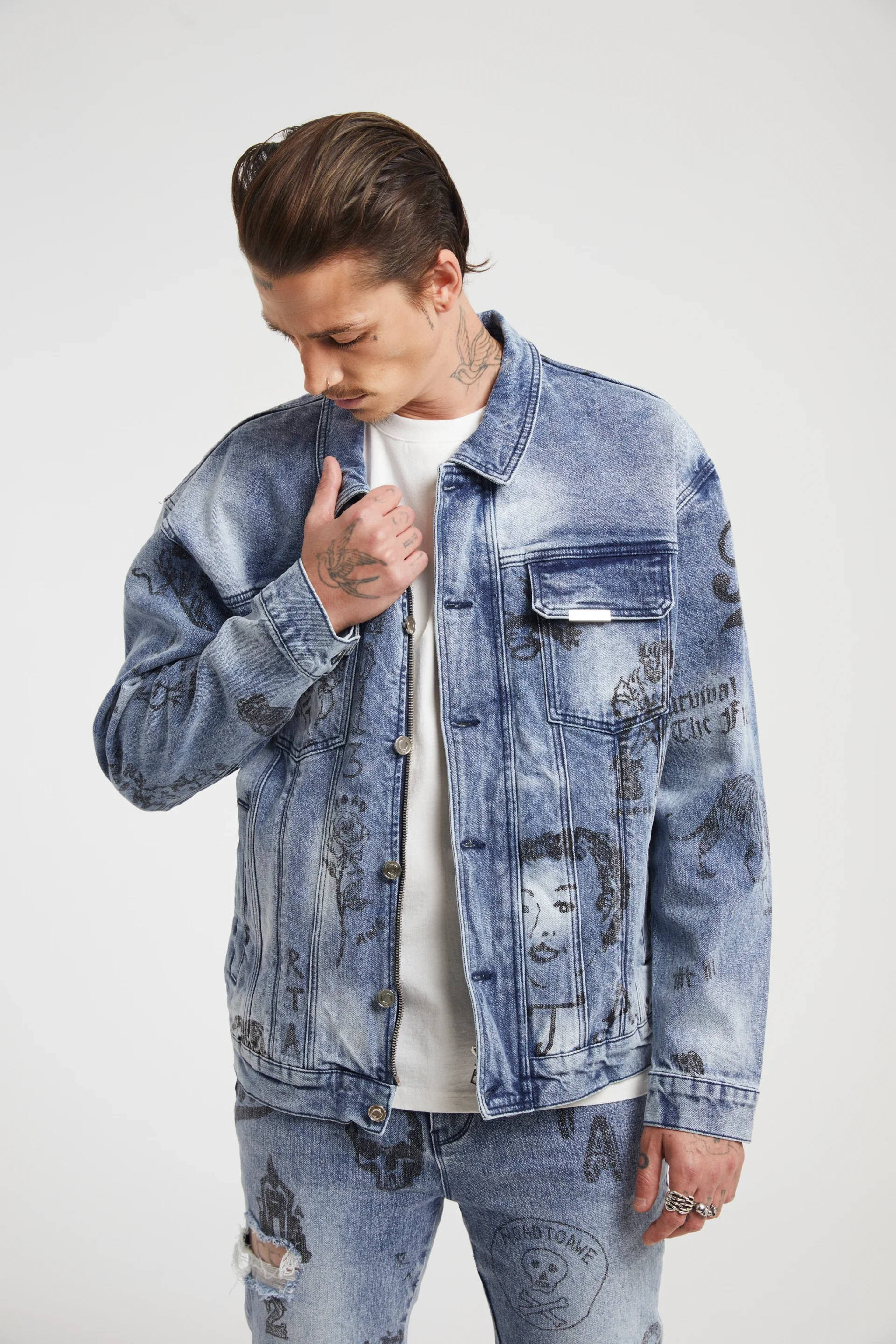 DANNY DENIM JACKET | LIGHT WASH SCRIBBLE - Image 3