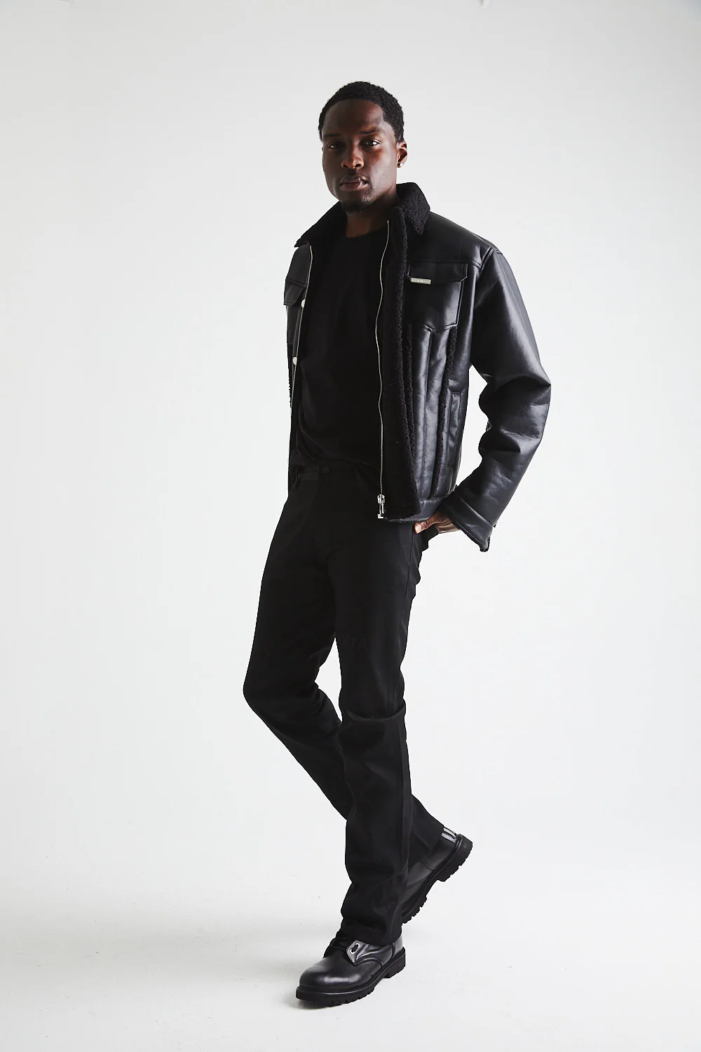 DANNY FAUX LEATHER SHEARLING JACKET | BLACK - Image 4