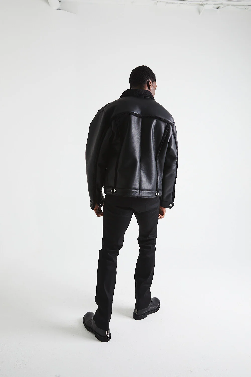 DANNY FAUX LEATHER SHEARLING JACKET | BLACK - Image 5
