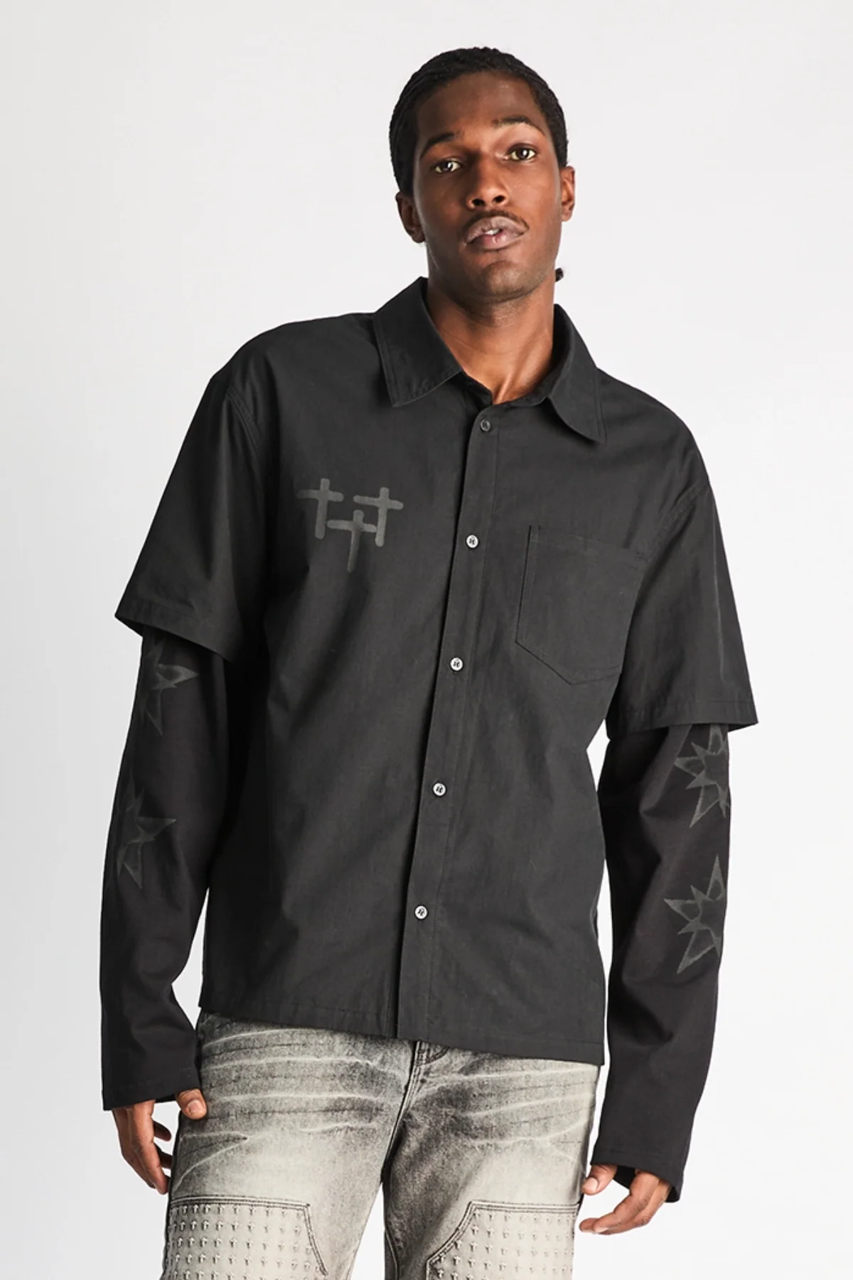 ERIK DOUBLE LAYERED SHIRT | BLACK CROSS STAR - Image 5