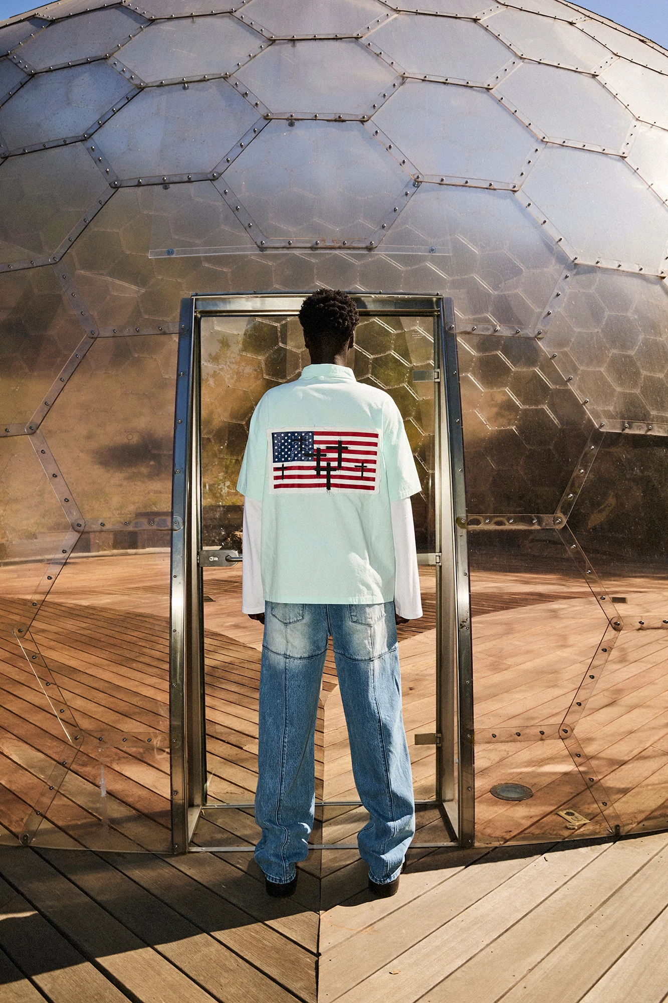 ERIK DOUBLE LAYERED SHIRT | BLUE LIGHT RTA FLAG
