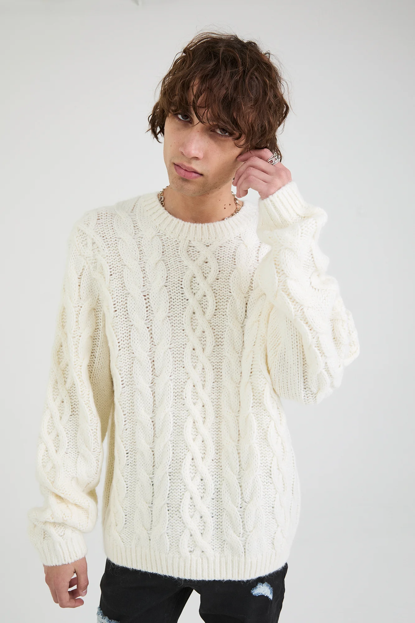 ETHAN CABLE KNIT SWEATER | WHITE CABLE KNIT - Image 6