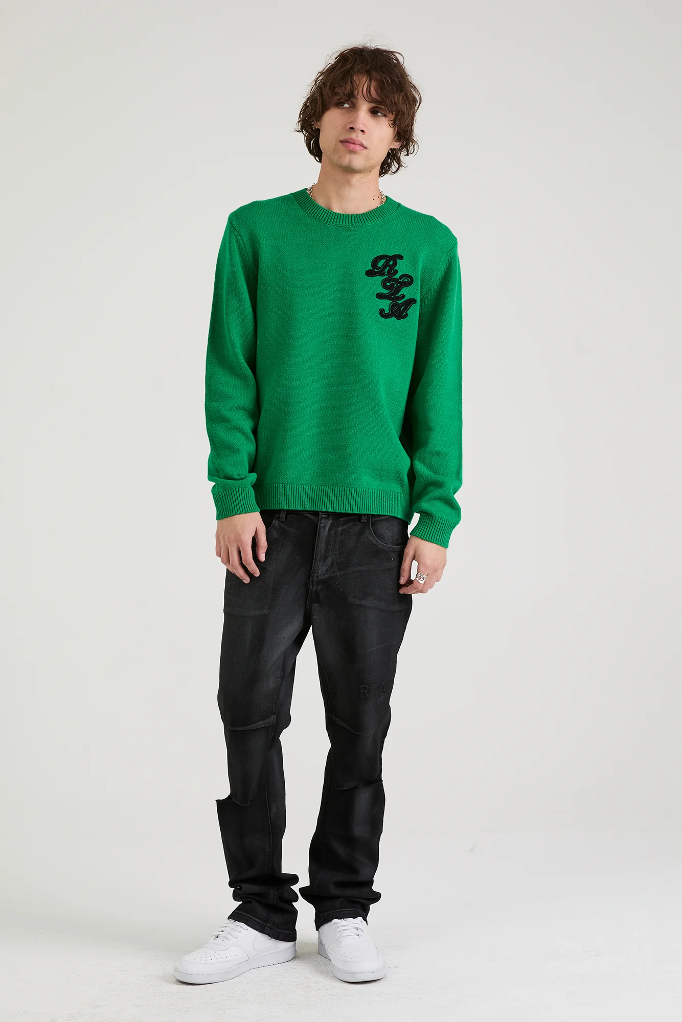 ETHAN SWEATER | GREEN SCRIPT LOGO - Image 3