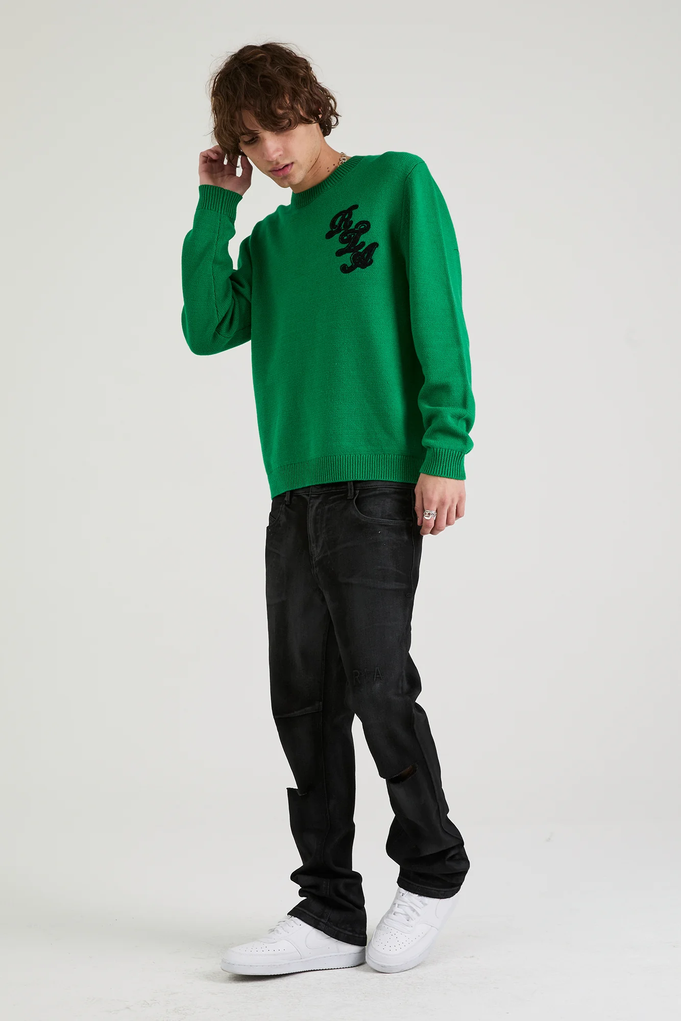ETHAN SWEATER | GREEN SCRIPT LOGO - Image 4