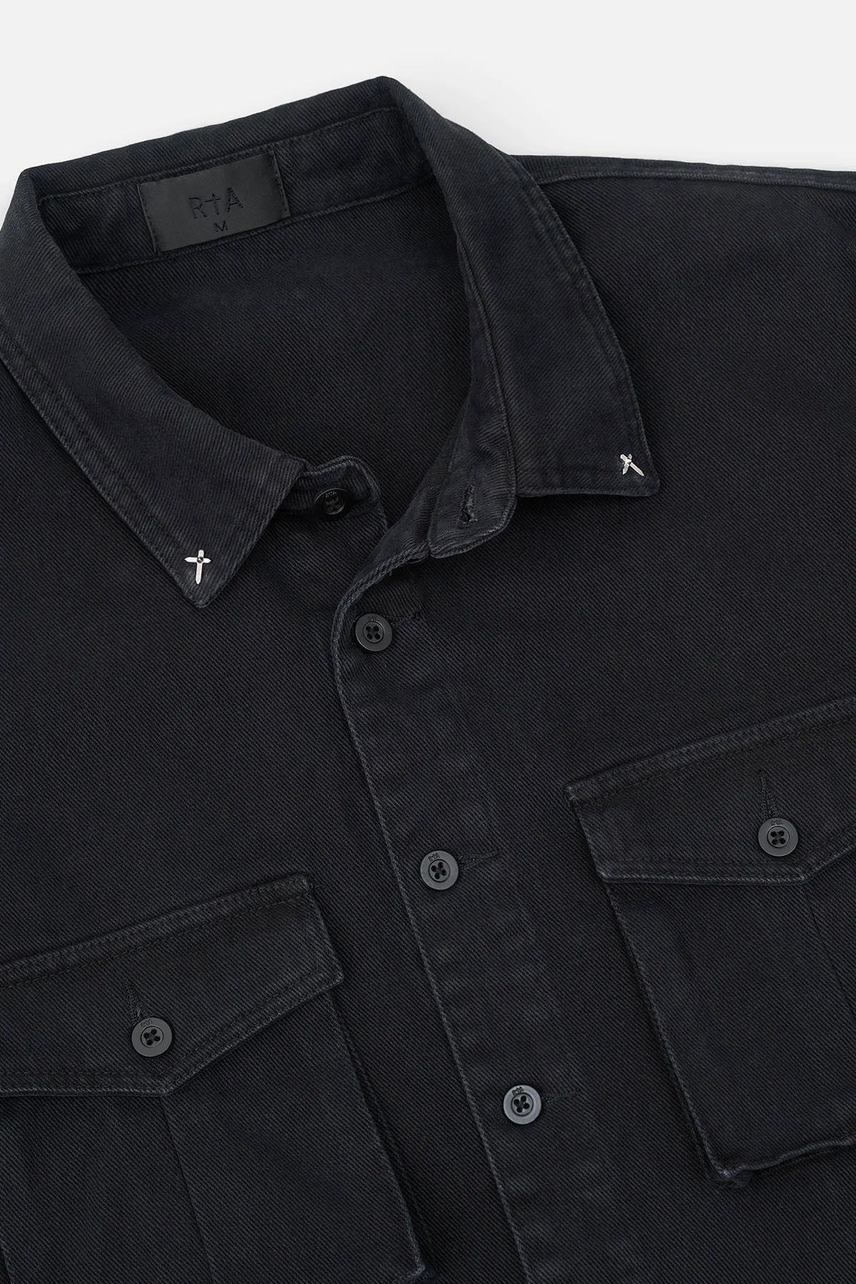LUCIANO CROPPED DENIM SHIRT | WASHED BLACK - Image 3