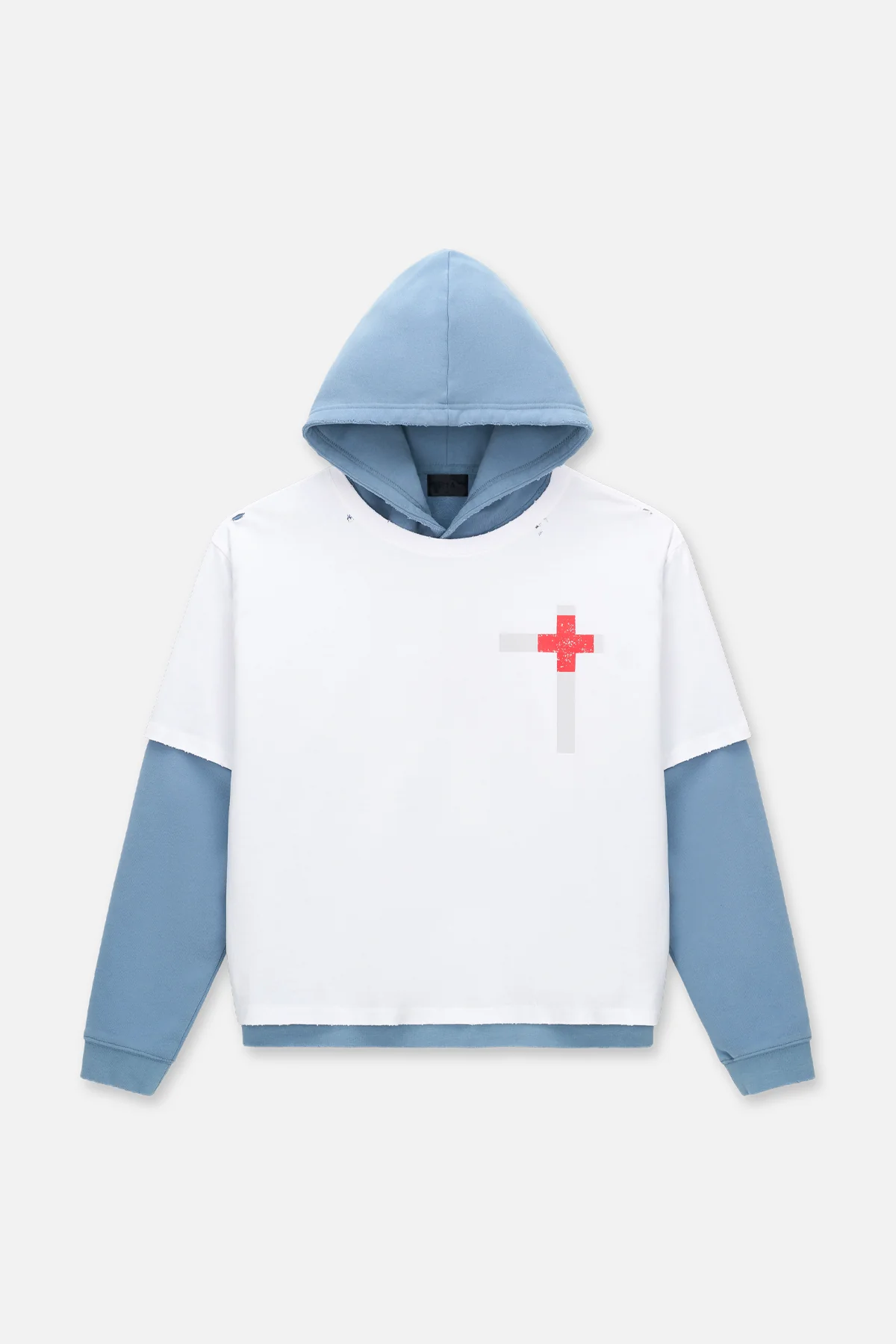 ORIEN LAYERED DISTRESSED HOODIE | DUSTLIGHT BLUE