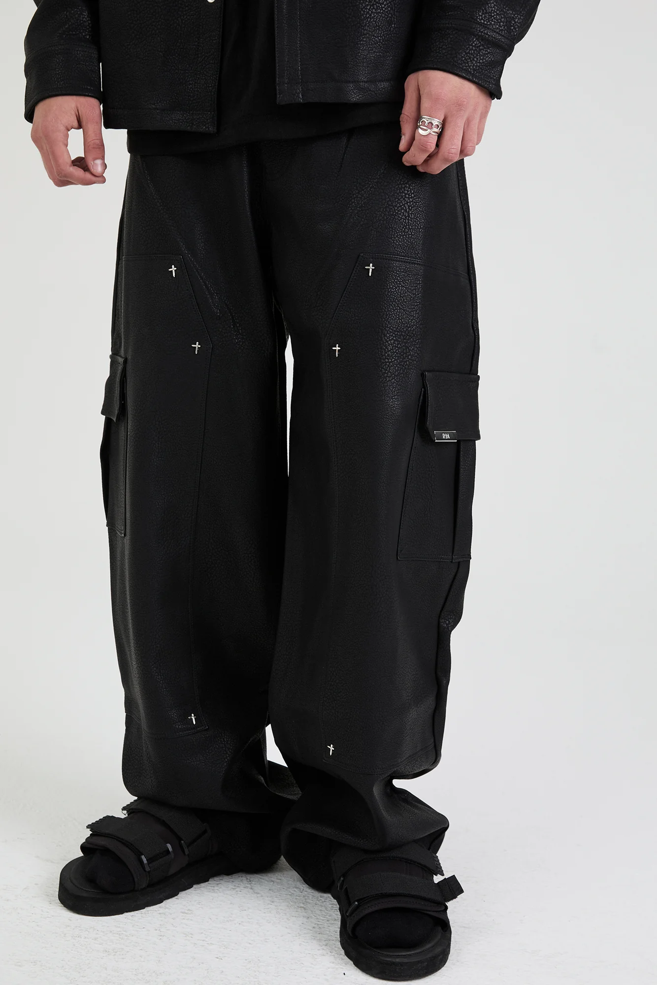 RYAN FAUX LEATHER WIDE LEG CARPENTER PANT | BLACK - Image 3