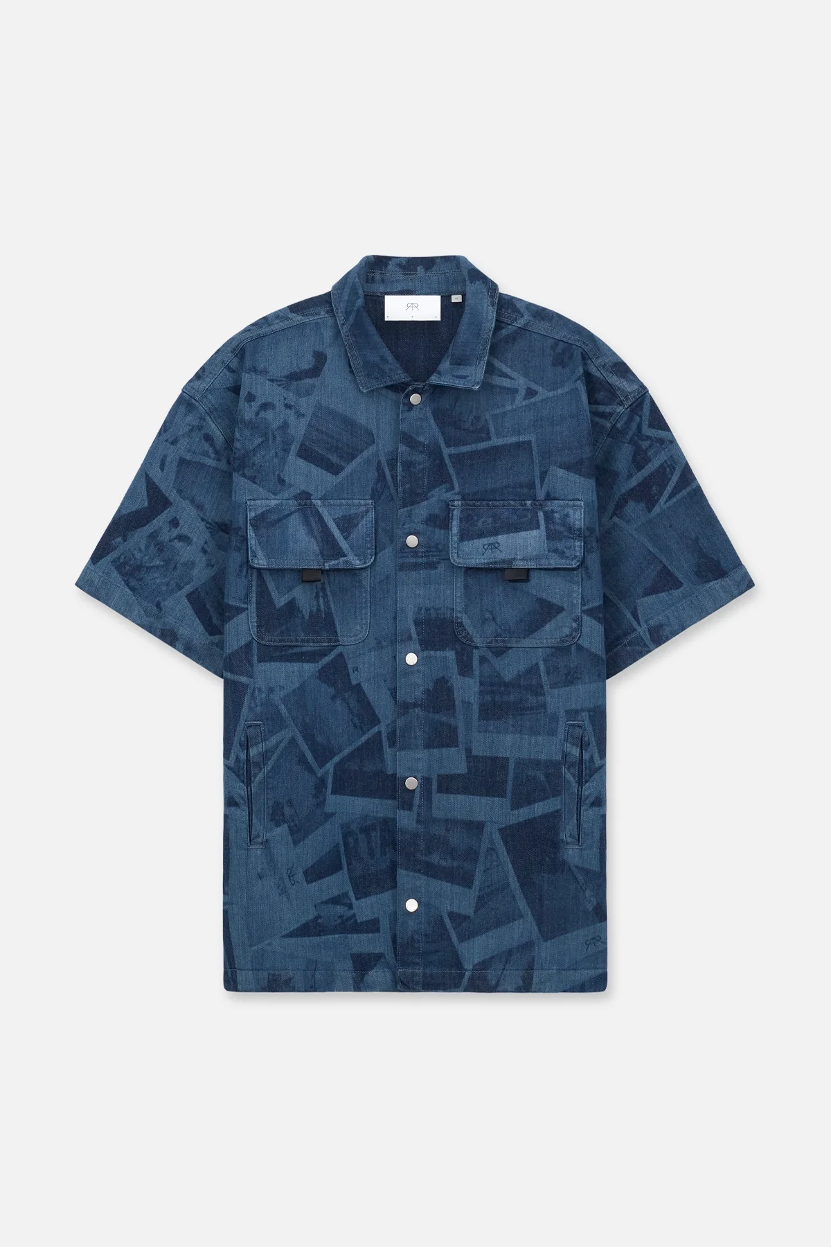 SHORT SLEEVE CHEST POCKET SHIRT | INDIGO PHOTO COLLAGE