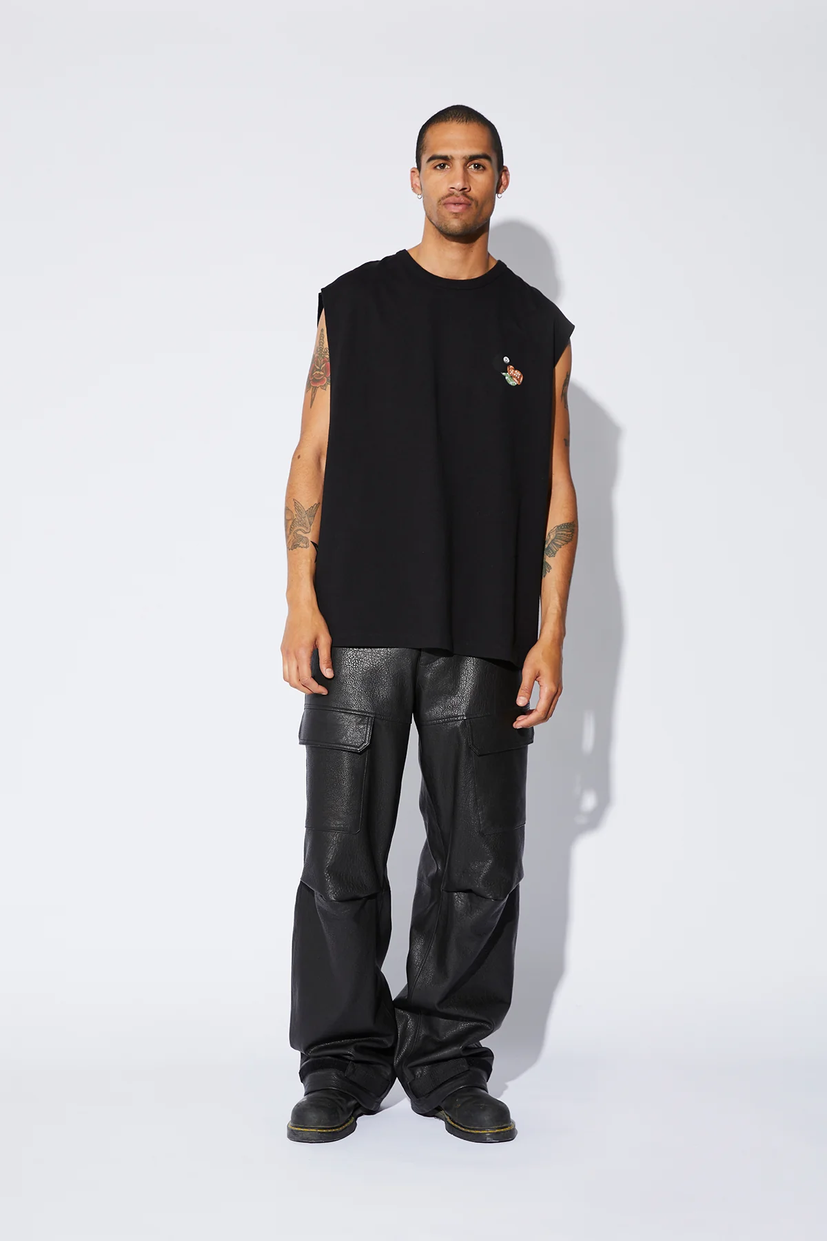 WIDE LEG LEATHER CARGO PANT | BLACK - Image 3