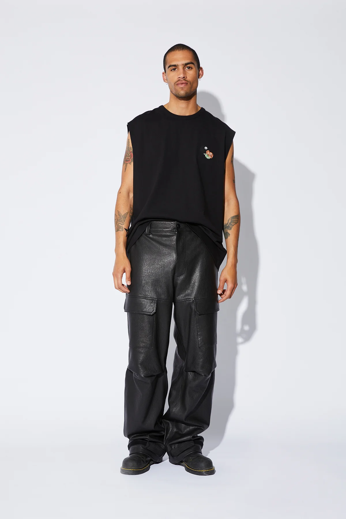 WIDE LEG LEATHER CARGO PANT | BLACK - Image 4
